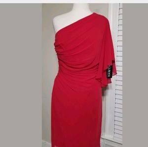 Tadashi Soji Womens Red Dress One Shoulder